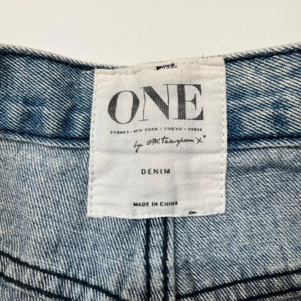 One Teaspoon denim jean shorts distressed ripped Rolled hem High Rise Size 24